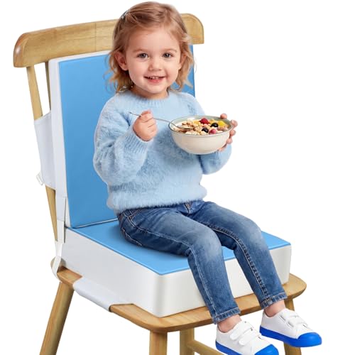 Toddler Booster Seat for Dining Table, Slip Bottom Double Safety Straps, Stronger Support Booster Seat Dining Toddler, Breathable Fabric Booster Seat for Table (Blue) - color: Blue