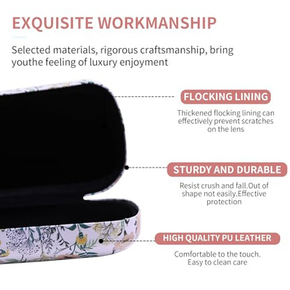 PERFECTSIGHT Sunglasses Case, Large Hard Shell Glasses Case, Cute PU Leather Protective Eyeglasses Case for Women Men - color: White Flower