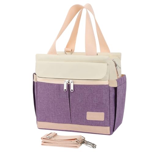 Joymee Lunch Box for Women Insulated Lunch Bag with Shoulder Strap Reusable Leakproof Large Spacious Lunch Cooler Tote for Women Adult with Bottle Holder and Side Pockets for Work Picnic - Purple - color: A Purple