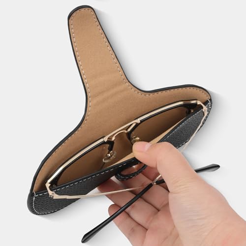 Leather Glasses Case, Portable Lightweight Soft Eyeglass Case, Travel Sunglasses Protective Case for Women Men - color: Black