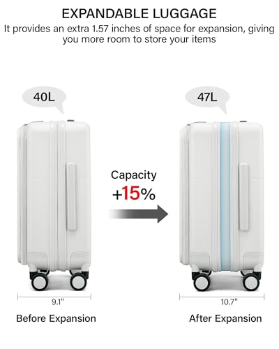 Hanke 20 Inch Expandable Carry On Luggage with Cup Holder 22x14x9 Airline Approved, Top Opening Hard Shell Suitcases with Wheels, Carry-On Travel Suitcase Trunk Luggage with Lock, Smoke White - color: Smoke White, size: Expandable 20 Inch