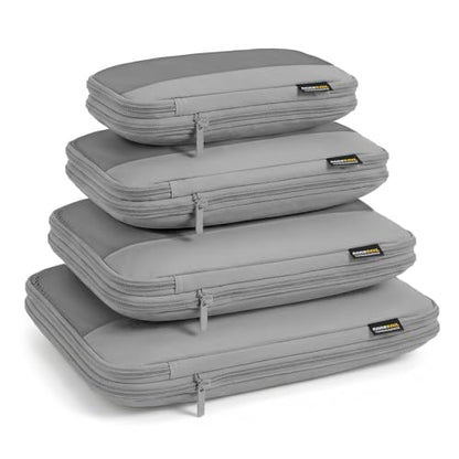 4 Piece Compression Packing Cubes for 3–7 Day Travel, Space Saving Travel Organizers with Breathable Mesh, Double-Zipper Packing Cubes for Carry-On & Suitcases (Silver) - color: Silver