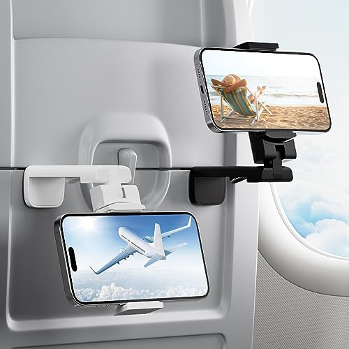 2 Pack Universal Airplane Phone Stand Holder, Klearlook 360 Degree Rotation Travel Essentials Phone Mount for Desk, Handsfree Flexible Travel Accessories for Flying, Valentines Day Gift for Couple - color: Black,White