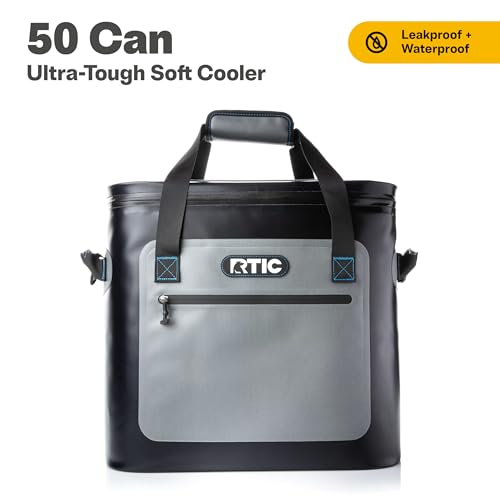 RTIC Ultra-Tough Soft Cooler 50 Can, Insulated Bag Portable Ice Chest Box for Lunch, Beach, Drink, Beverage, Travel, Camping, Picnic, Car, Trips, Floating Cooler Leak-Proof with Zipper - color: Blue/Grey