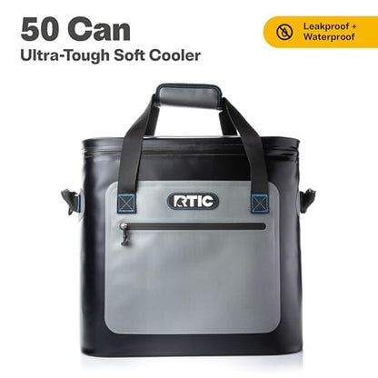 RTIC Ultra-Tough Soft Cooler 50 Can, Insulated Bag Portable Ice Chest Box for Lunch, Beach, Drink, Beverage, Travel, Camping, Picnic, Car, Trips, Floating Cooler Leak-Proof with Zipper - color: Blue/Grey