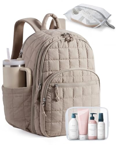 BAGSMART College Laptop Backpack, Travel Backpack for Women, Quilted Airline Approved Carry On Backpack Fits 17.3 Inch Laptop, Personal Item Travel Bag, Camel - color: Light Brown, size: Large 17.3 Inch