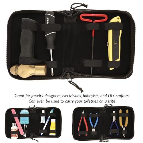 The Beadsmith Zippered Tool Pouch – 8” x 7” x 1.25” – 8 Bands – Made of Black Canvas – Use to Store and Transport Craft Pliers and Tools - color: Black, size: 8 Bands - Black