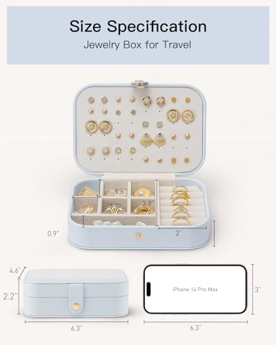VLANDO Travel Jewelry Case, PU Leather Travel Jewelry Box with Earring Holder, Portable Display Mini Jewelry Case for Mothers Day Women Girls Gift - Blue - color: D.Blue
