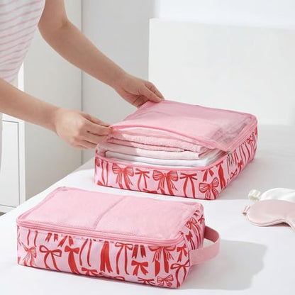 Shinylin 3 Pack Compression Packing Cubes for Travel 3 Size Clothing Bags with Mesh Window for Travel Home Underwear Clothes Accessories Organization Women(Pink bow) - style: Pink bow