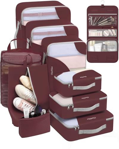 10 Set Packing Cubes for Travel, Gifts for Women Mom,Anti-Tearing Suitcase Organizer,OlarHike Vacation Essentials & Accessories for Cruise Ship - color: 11 Burgundy