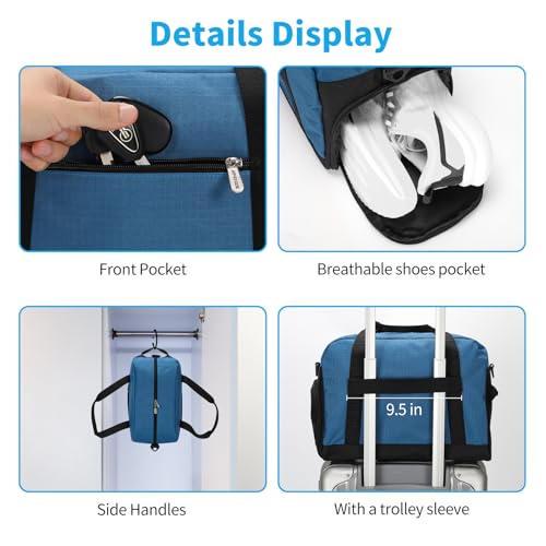 Apenze Small Gym Bag 14 inch lightweight Carry On Mini Duffel Bag with Shoe Compartment for Travel Sport - Blue - color: Blue