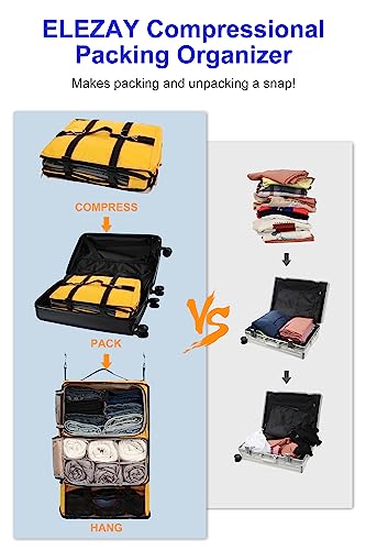 ELEZAY Hanging Packing Cubes Portable Closet 3-Shelf Travel Collapsible Compression Garment Organizer for Carry-on Luggage Suitcase Space Saver Bag XX-Large_No Side Pockets, Yellow - color: Yellow, size: XX-Large_16*12*24 IN