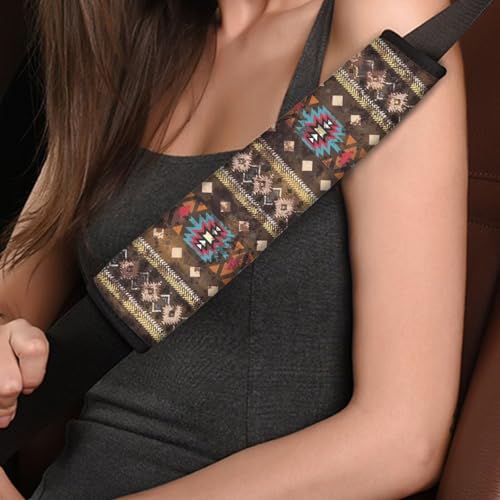 2pcs Car Seat Belt Cover Pads, Aztec African Tribal Seat Belt Cushion Airplane Seatbelt Pad Comfortable Driving Universal Auto Seat Straps for Vehicle, Truck, SUV - color: Aztec African Tribal