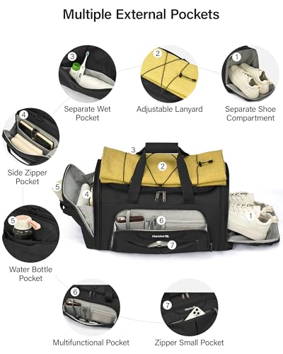Hanke Expandable Carry On Luggage Bag,3 in 1 Duffle Bag for Travel,45L-55L Weekender Overnight Bag with 15.6" Compartment for Women & Men (Black) - color: Black