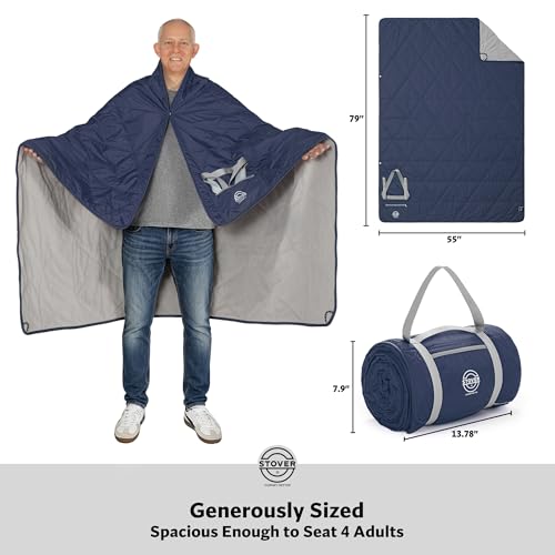 STOVER Large Waterproof Outdoor Stadium Blanket- Extra Thick Soft Fleece Camping Blanket for Travel, Picnics, Sports, Dogs 79"x55", Warm, Windproof, Sand-Proof, Lightweight, Packable (Victory Blue) - color: 01 - Victory Blue