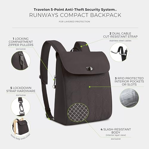 Travelon Anti-Theft Runways Compact Backpack - color: Smoke