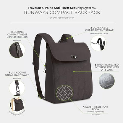 Travelon Anti-Theft Runways Compact Backpack - color: Smoke
