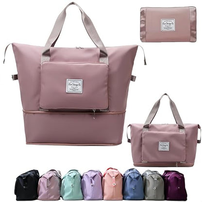 Large Capacity Foldable Travel Bag, Expandable lightweight Carry on Bag, Dry with Wet Separation Spor Duffel Bags (Pink) - color: Pink