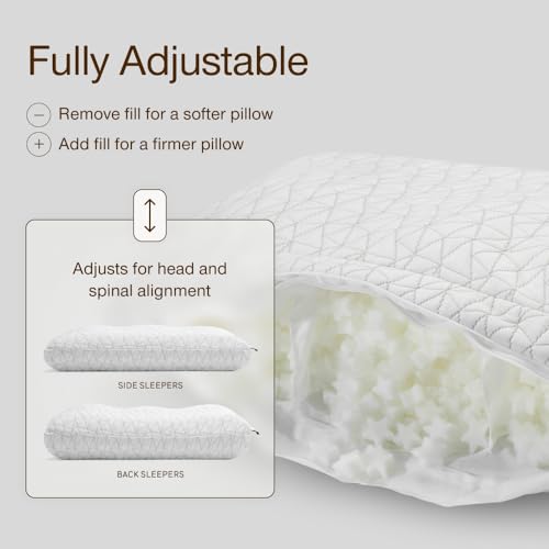 Coop Home Goods Adjustable Orthopedic Pillow Queen, Ergonomic Cervical Neck Support, Memory Foam Pillows for Side & Back Sleepers, Breathable, Washable Cover, GREENGUARD & CertiPUR-US Certified - size: Queen