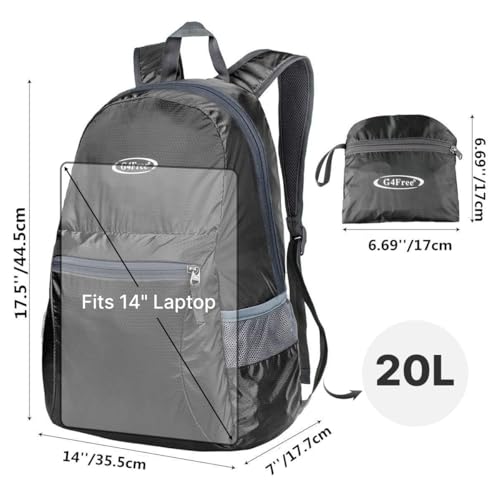 G4Free 20L Lightweight Packable Backpack Travel Hiking Daypack Foldable Backpack for Men Women - color: A-black