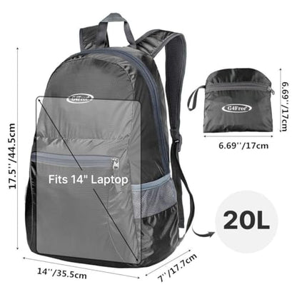 G4Free 20L Lightweight Packable Backpack Travel Hiking Daypack Foldable Backpack for Men Women - color: A-black