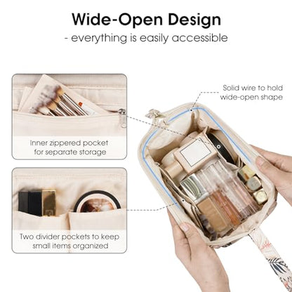 Narwey Women Makeup Bag Wide-open Make up Bag Travel Cosmetic Organizer Toiletry Bag for Cosmetics Toiletries Accessories (Beige Flamingo) - color: Y-Beige Flamingo