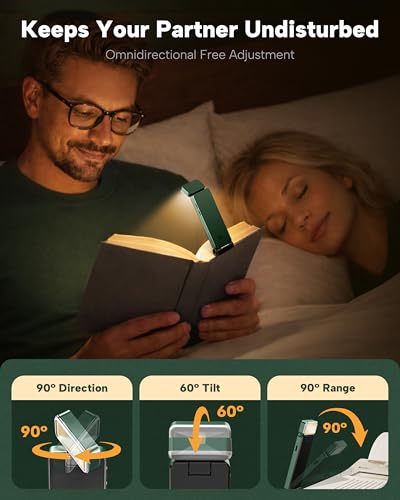 86lux Book Light, Rechargeable Clip-On LED Reading Light for Bed & Night Use - 3 Color Temperatures with Stepless Dimming, Ultralight Bookmark Design for Kids, Book Lovers, Green - color: Green