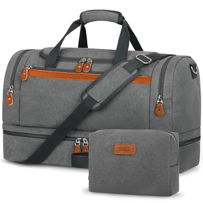 Duffle Bag for Travel, Expandable 50L Canvas Weekender Bag, Overnight Bag Travel Duffel Bag for Men Carry On Luggage with Removable Shoulder Strap, Durable & Water-Resistant - color: 1-Grey