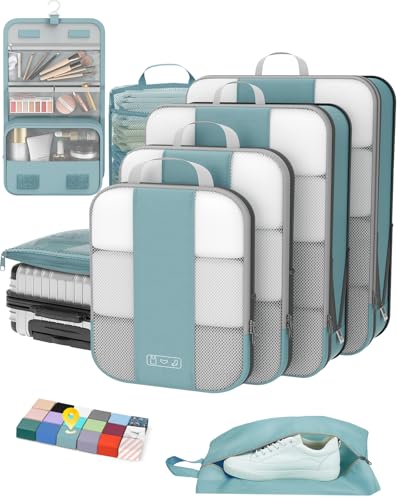 8 Set Compression Packing Cubes for Travel Essentials,Compressible Expandable Packing Cubes for Suitcase,OlarHike Luggage Garment Bags for Travel,Handy Helper for Organizing Clothes(Blue Gray) - color: Blue Gray