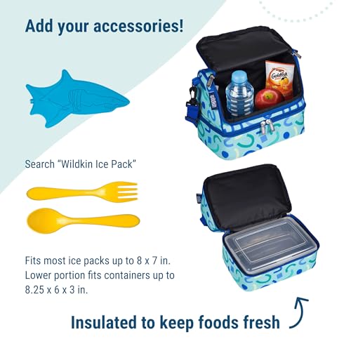 Wildkin Kids Two Compartment Insulated Lunch Bag – Keeps Food Hot or Cold, Easy-Clean Lining, Leak-Resistant & BPA-Free – Boys & Girls, Ideal for School, Travel & Daycare – Confetti Blue - color: Confetti Blue