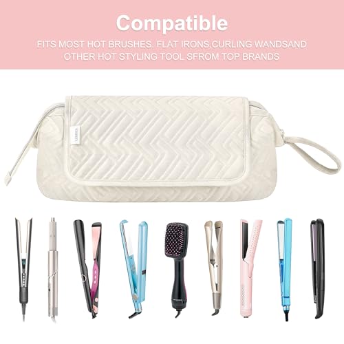 Leudes Hair Tools Travel Bag for Women Heat Resistant Mat for Travel Essentials Hot Tools Straighteners,Flat Irons,Curling Iron,Hot Air Brushes and Hair Dryer Organizer Bags 2 in 1 (Beige) - color: Beige