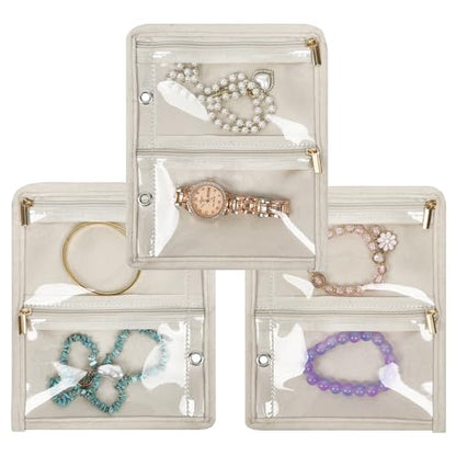 Travel Jewelry Organizer Case,Small Jewelry Bags for Traveling, Jewelry Binder with 24 Pcs Clear Zipper Velvet Pouches (Inner Pages,Beige,3 PCS) - color: Inner Pages,Beige,3 PCS