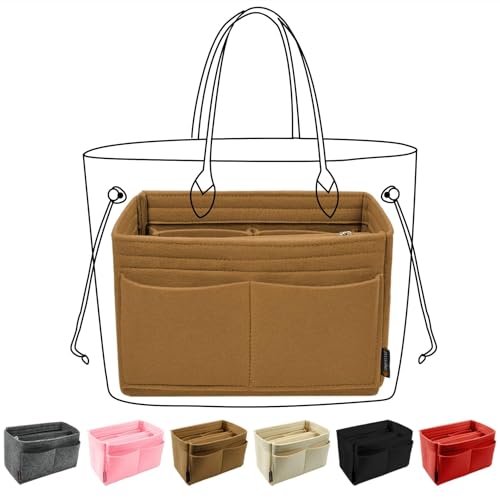 OMYSTYLE Purse Organizer Insert, Felt Tote Bag Organizer Insert with 5 Sizes, Handbag Dividers for Inside Purse, Compatible with Longchamp, Neverful, Speedy and More - color: Brown, size: Slender Medium