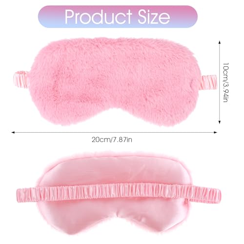 2 Pcs Plush Eye Mask Soft Sleeping Blindfold Eye Cover Comfortable Furry Faux Fur Sleeping Mask Satin Nap Night Eyeshade Cover for Women Men Gift (Pink) - color: Pink