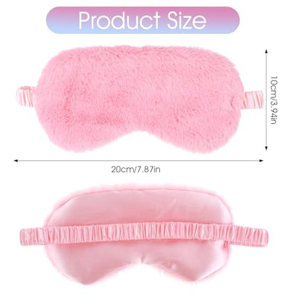 2 Pcs Plush Eye Mask Soft Sleeping Blindfold Eye Cover Comfortable Furry Faux Fur Sleeping Mask Satin Nap Night Eyeshade Cover for Women Men Gift (Pink) - color: Pink