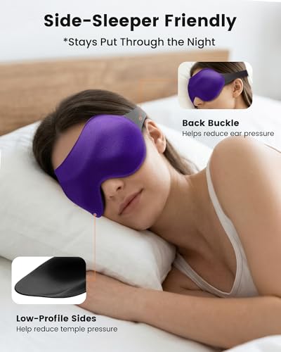 3 Pack Sleep Masks for Side Sleepers, True Blackout 3D Eye Mask for Sleeping, Zero Eye Pressure, Lash-Friendly, Adjustable Soft Eye Cover for Women Men, Travel Night Blindfold - color: Blue&black&purple