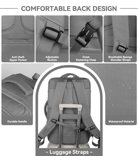 AREYTECO 60L Travel Laptop Backpack for Men, Extra Large Backpack, Big Capacity Carry On Backpack, 18-19 Inch Laptop Backpack Water Resistant Luggage Computer Daypack College Bag, Grey - color: Grey, size: 18.4 Inch (22''x14''x11'')