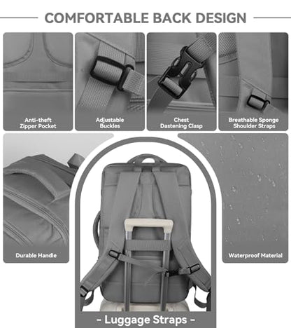 AREYTECO 60L Travel Laptop Backpack for Men, Extra Large Backpack, Big Capacity Carry On Backpack, 18-19 Inch Laptop Backpack Water Resistant Luggage Computer Daypack College Bag, Grey - color: Grey, size: 18.4 Inch (22''x14''x11'')