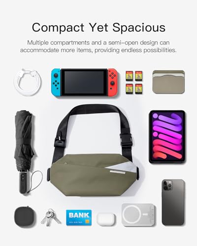 Inateck Sling Bag X, Multi-pocket Crossbody Shoulder Chest Bag with Adjustable Shoulder Strap, Water-resistant Waist Fanny Pack for Men, Women, Travel, Daily Use, Cycling, Hiking, Gray Blue, Large - color: Olive, size: Large