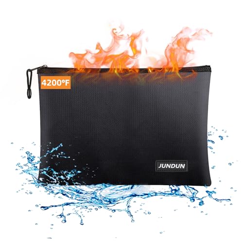 JUNDUN Fireproof Document Bags,14.2”x 10.0”Waterproof and Fireproof Money Bag with Aluminum Foil Lining,Fireproof Safe Storage Pouch with Zipper for Document and Cash，Black - color: Black, size: Large