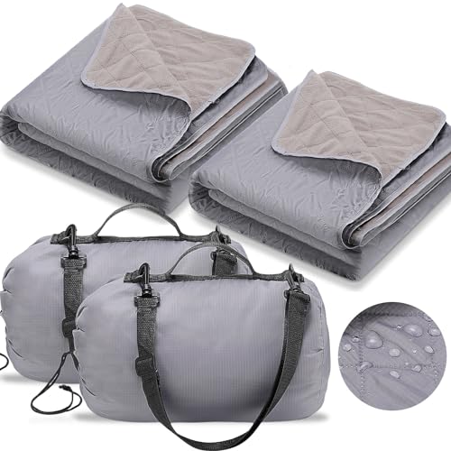 Tranqun 2 Large Outdoor Blanket 78'' x 55'' Quilted Windproof Waterproof Fleece Sandproof Stadium Foldable Warm Blanket for Camping Picnic Sporting Events Cold Weather (Gray) - color: Gray