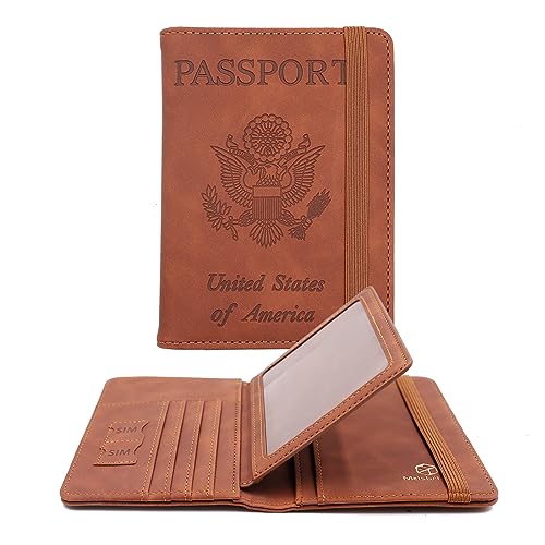 Melsbrinna Rfid Passport Holder for Travel women/Men, Cute Passport Wallet Rfid Blocking Card Slots, Rfid Passport Cover/CaseTravel Wallet, Passport Book Holder (1, Brown1) - color: Brown1