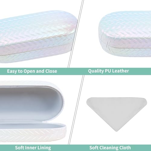 PERFECTSIGHT Sunglasses Case, Large Hard Shell Glasses Case, Cute PU Leather Protective Eyeglasses Case for Women Men - color: Gradient White
