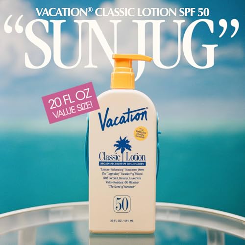 Vacation Classic SPF 50 Sunscreen Lotion, 20 Fluid Ounces - Invisible, No White Cast, Water-Resistant, Body Sunscreen, Dermatologist-Tested, Family Size, Vegan, - size: 20 Fl Oz (Pack of 1), style: SPF 50