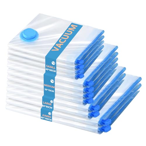 12 Pack Vacuum Storage Bags Space Saver Seal Bags for Luggage Clothes Air Tight Compression Bags for Home Storage & Travel - size: 12 pack with electric pump