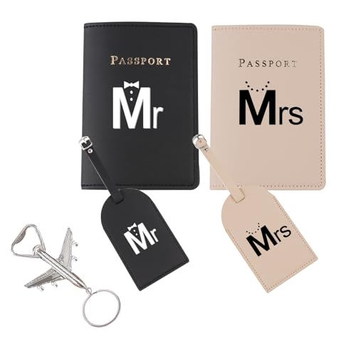 Passport Wallets Travel Holder Set,Honeymoon Gift, Slim Passport Case Covers and Organizer Slots Couple,Wedding Bridal Shower GiftWallets Travel Holder Set - color: Black and Khaki-tie