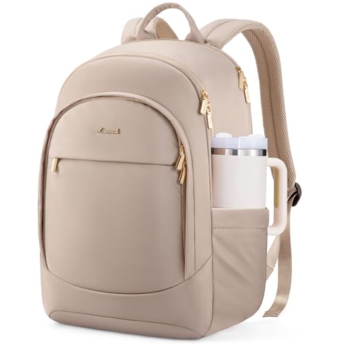 LOVEVOOK Laptop Backpack for Women, 18 Inch Travel Backpack, Large Capacity Casual Daypack, Work Computer Backpack, Travel Backpack for College, Light Beige - color: Light Beige, size: 18 inches