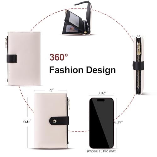 yiijay Wallet Women RFID Blocking Multi Cards Wallet Credit Card Holder for Women Large Capacity Lady Leather Trifold Travel Wallet with Pen Holder - color: 2Beige&Black