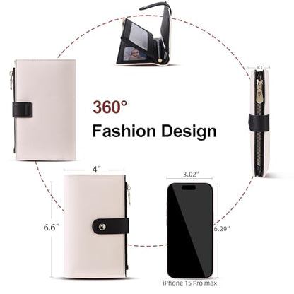 yiijay Wallet Women RFID Blocking Multi Cards Wallet Credit Card Holder for Women Large Capacity Lady Leather Trifold Travel Wallet with Pen Holder - color: 2Beige&Black