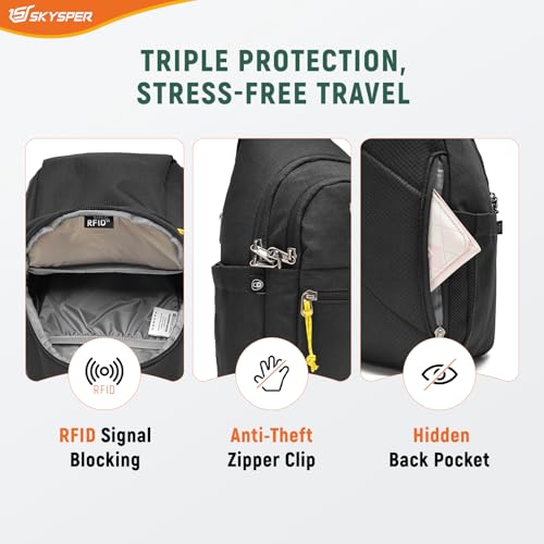 SKYSPER Sling Bag RFID Anti-Theft Crossbody Bag Recycled Travel Cross Body Bag Shoulder Sling Daypack - color: Black